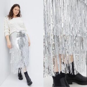 Maeve Tatiana Sequined Fringe Midi Skirt.